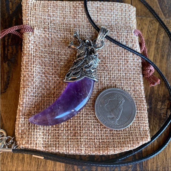 Wolf Tooth Pendant | Mens Crystal Necklace | Boyfriend Gift | Crystals For Men - Picture 2 of 3